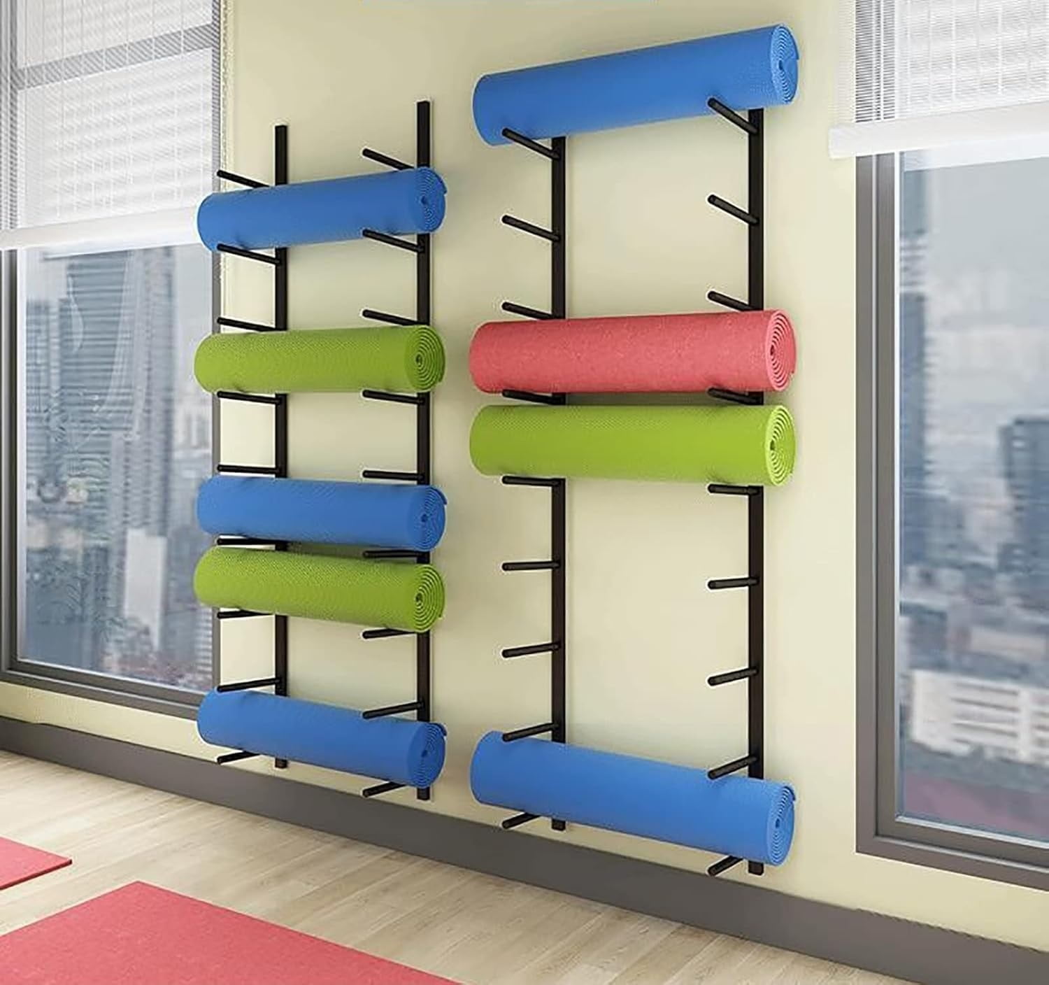 Yoga Mat Wall Storage Rack  Holds 2/4/6/9 Yoga Mats  Wall Mounted Home Gym Storage Rack For Dumbbells, Kettlebells, Rolle