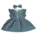 thumbnail image 1 of Robe en Velours Côtelé pour Bébés Filles, Robe Sans Manches à Volants avec Bandeau, 1 of 6