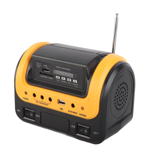 Estacia de Alimentación Portátil, Generador de Energía Solar 3 Luces LED MP3 FM Radio Compacta Pantalla LED Digital Eu Enchufe 100-240V Con Un Panel Solar De 6V para Acampar