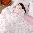 thumbnail image 4 of Manfei Natural Plant Floral Twin Bedding Sets 7pcs,Boho Print Bedding Comforter Set 7pcs,Pink White Sheet Sets,Super Cozy Room Decoration Reversible, 4 of 7