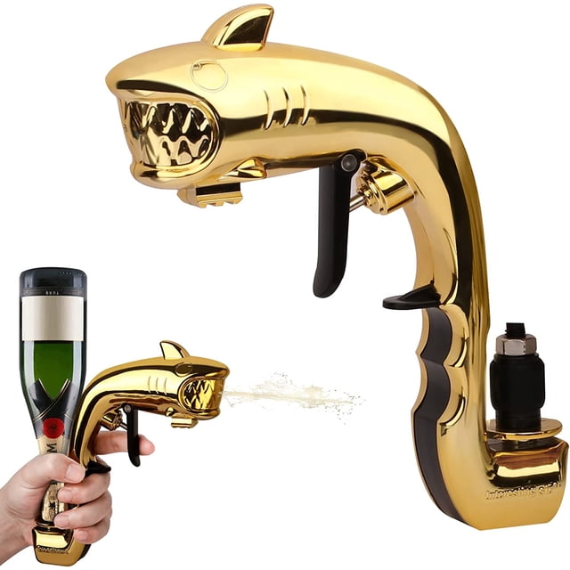 Pistola de champán, pistola de cerveza, pistola de alcohol, pistola rociadora de cerveza, pistola burbujeante para fiestas, cumpleaños, bodas, Navidad, pistola de vino burbujeante ajustable (dorado)