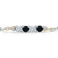 thumbnail image 3 of Gem Stone King 925 Silver and 10K Yellow Gold White Moissanite and Black Onyx and White Lab Grown Diamond Bracelet for Women | 1.97 Cttw | Gemstone | Round 5MM | Fully Adjustable 9 inch, 3 of 5