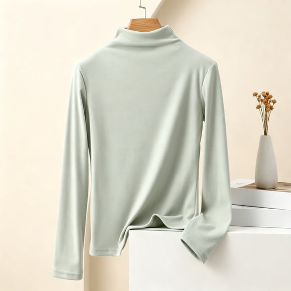 Czstvyn Women's Sweater Long Sleeve Warm Solid Mock Neck Regular Pullover Brushed Knit Stockinette Insulated