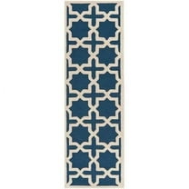 SAFAVIEH Cambridge Liz Geometric Wool Runner Rug, Navy Blue/Ivory, 2'6" x 12'