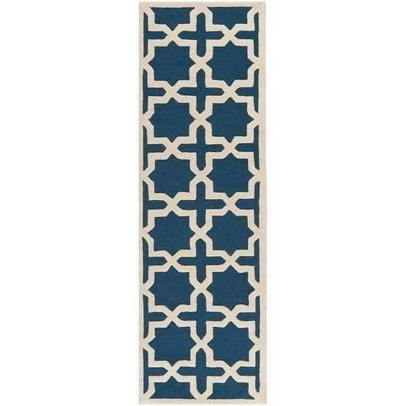 SAFAVIEH Cambridge Liz Geometric Wool Runner Rug, Navy Blue/Ivory, 2'6" x 12'