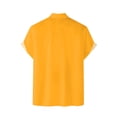 thumbnail image 6 of Shirts for Men Hawaii Printed Stripe Short Sleeve Button Down Lapel Blouses Beach Casual Loose Summer Tops Orange L, 6 of 6