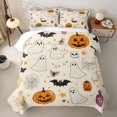 thumbnail image 2 of Homewish Halloween Cute Doodle Ghost Bed Spread Queen, Butterfly Pumpkin Queen Coverlet Set, Cream Orange Purple, 3pcs 1 Bedspread and 2 Pillowcases, 2 of 7