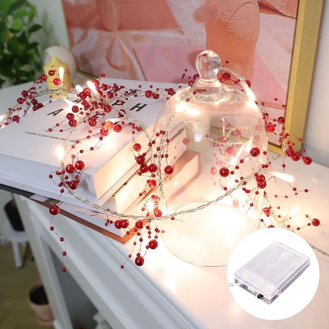 HUGFEGWE Guirlande Lumineuse à Perles Rouges à DEL pour Sapin de Noël, Fête, Congé, Présentation de Chambre, Cour, Décoration Colorée, Lumière, Cadeau, Lumière de Conte de Fées, Décoration d'Halloween et de Noël, Batterie (10 Pieds, Rouge) CA919-71088