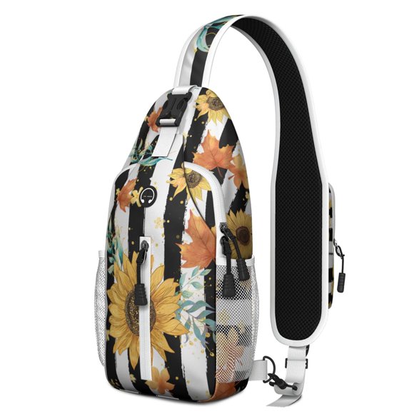 Sac Bandoulière Tournesol et Papillon Boho – Tissu Résistant à l'Eau, Poche Anti-Vol – Imprimé Jaune Rustique et Floral