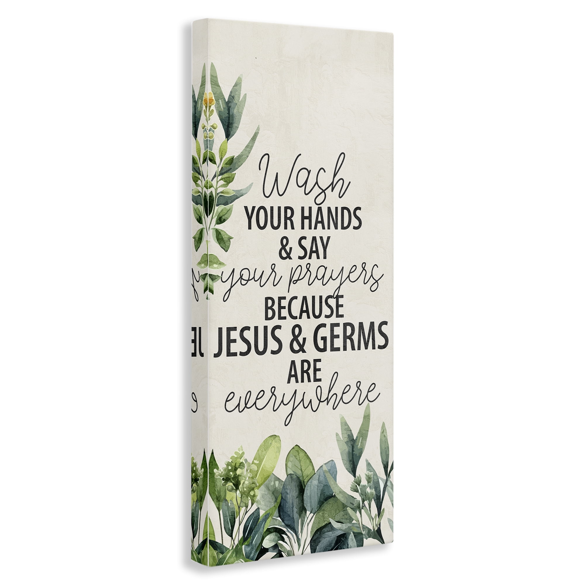 Stupell Industries Jesus & Germs Hygiene Bath & Laundry Painting Wrapped Canvas Art Print Wall Art, 17 x 40