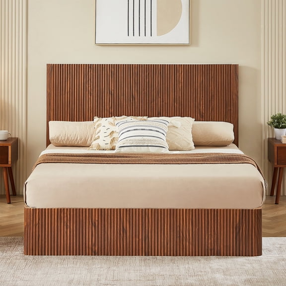 Vanress Queen Size Lift Up Storage Bed Frame, Rustuc Wood Platform Bed Frame with Headboard, Heavy Duty Wooden Slats, No Box Spring Needed, Noise Free, Walnut