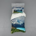 thumbnail image 2 of Ambesonne Nature Bedding Set 4 Pcs, Mount Cook Pukaki Lake, Queen, Blue White Green, 2 of 3