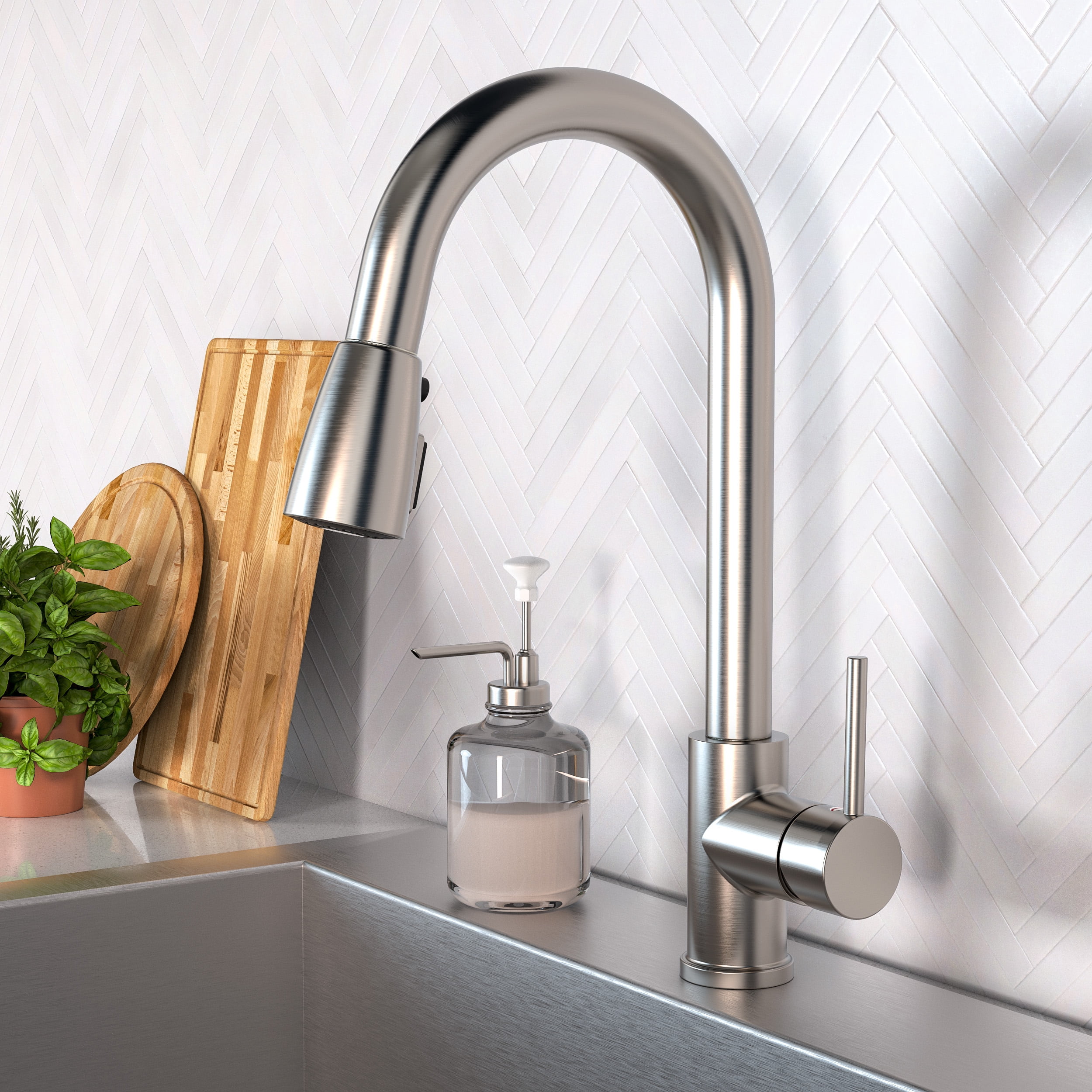 Keeney B78CBN-SD Single Bowl Kitchen Kit with Urbania Faucet and Dishwasher Connection, Brushed Nickel
