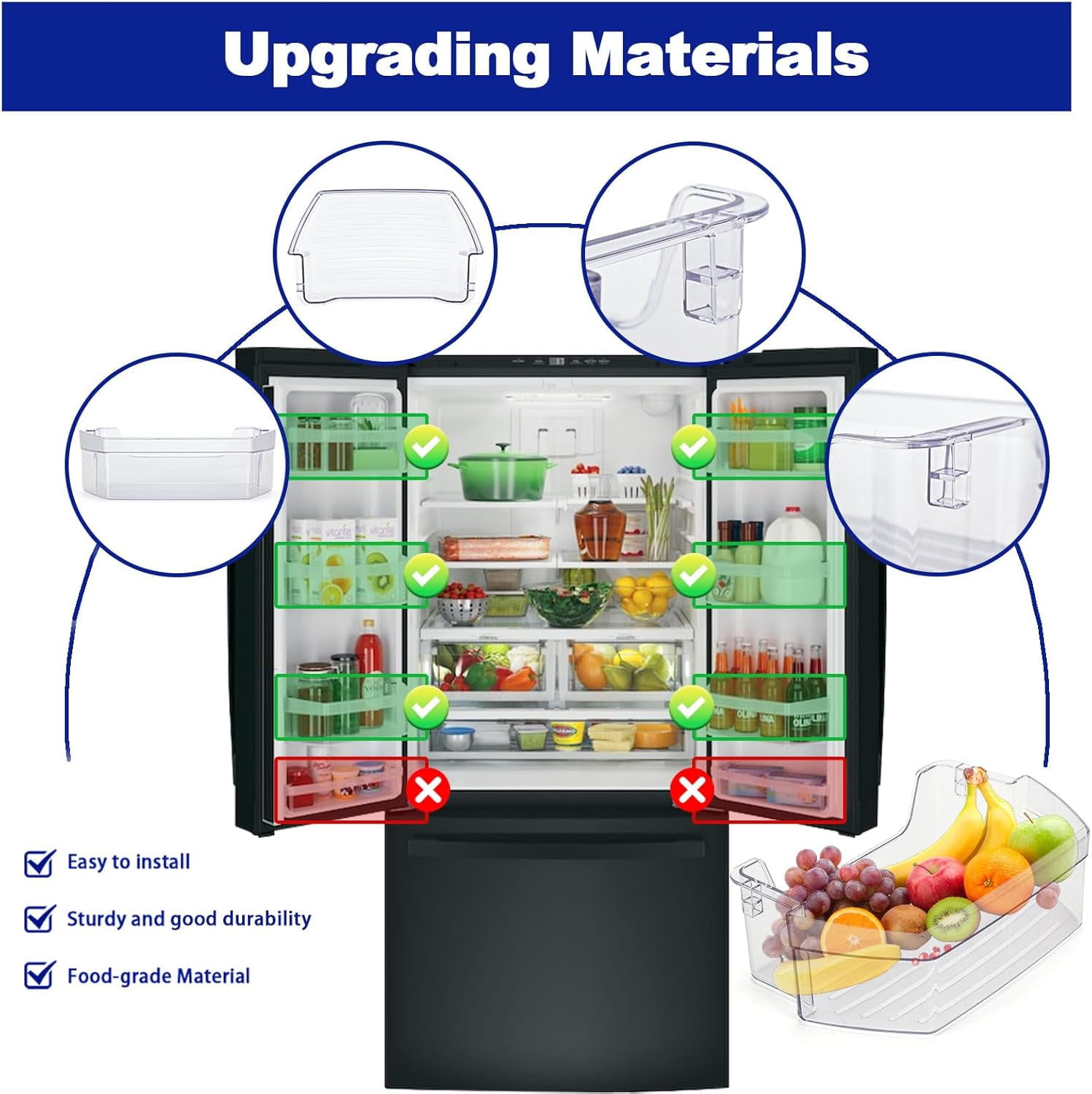 WR71X38291 Refrigerator Door Shelf Bin Compatible with GE GFE24JSKGFSS GYE18JSLKFSS GWE19JSLGFSS, WR71X38291 Refrigerator Shelf Door Module Replace WR71X25043 AP7186348