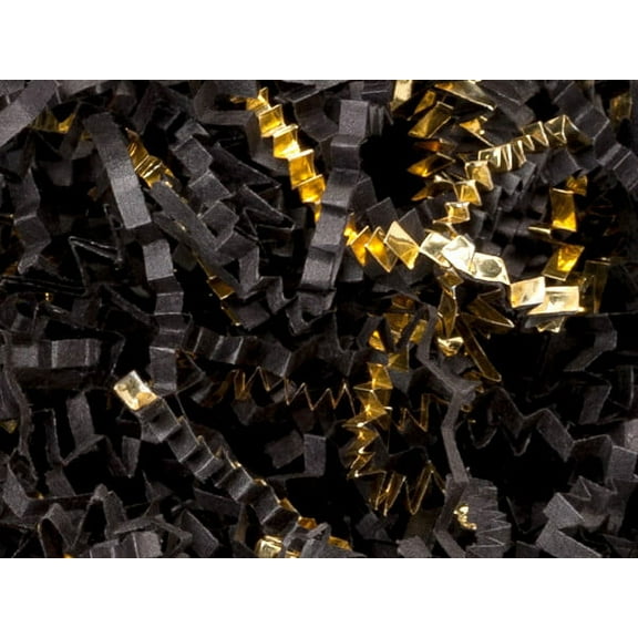 Pack Of 1, Solid Black & Gold Crinkle Cut Paper (Spring Fill / Zig Fill) 1/8" Wide 10 Lb Made In USA
