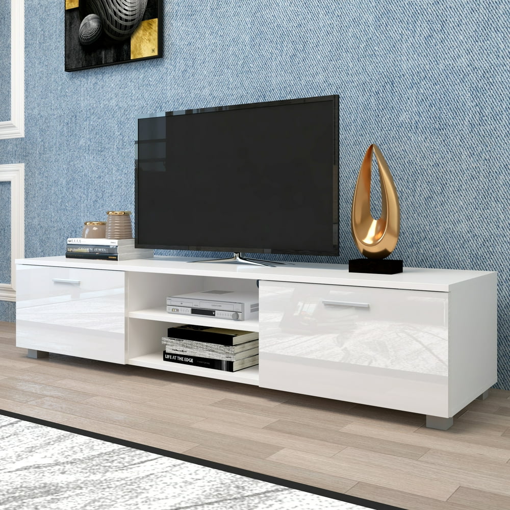 TV Stand Entertainment Center for Living Room, Wood TV with 2