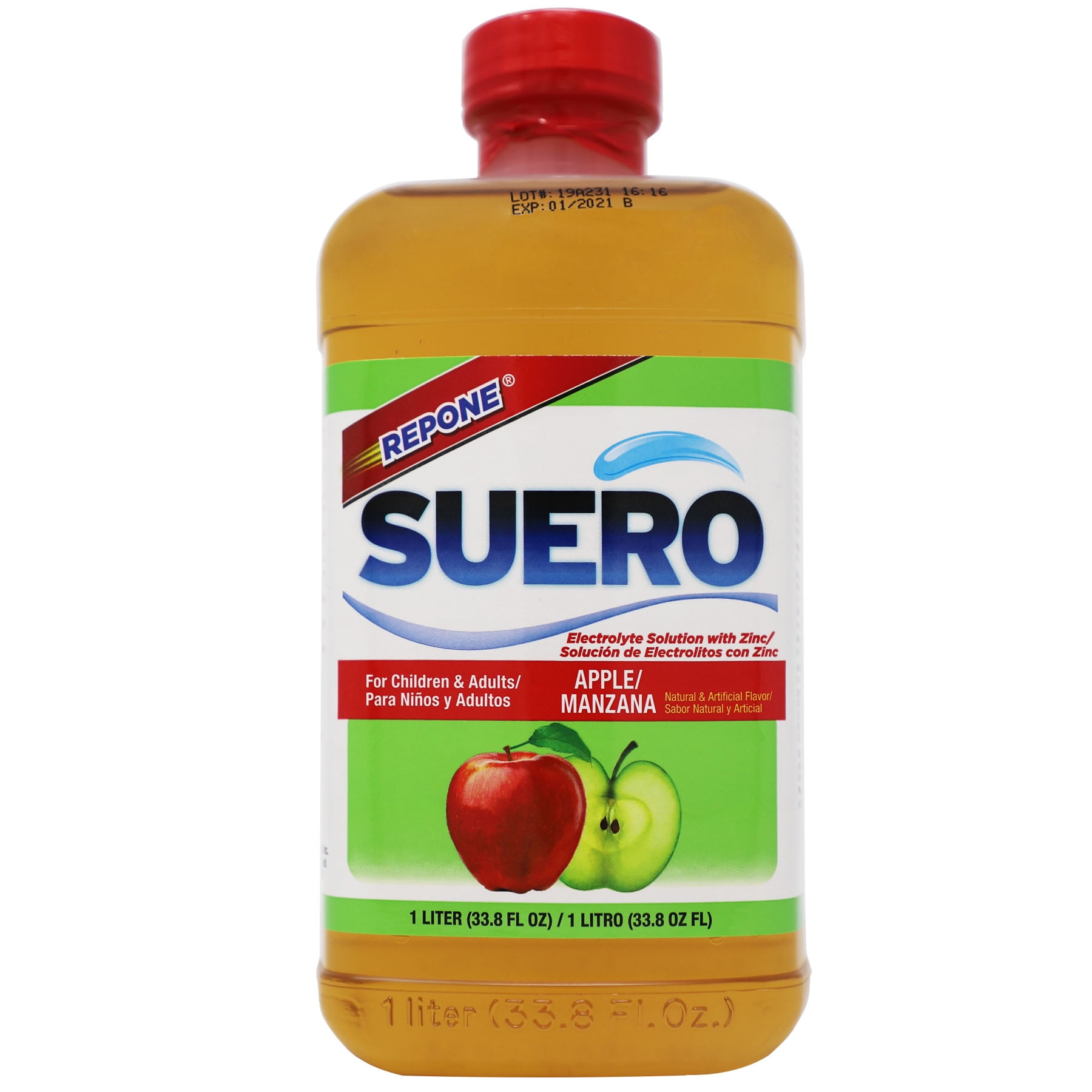 (2 pack) Suero Repone Electrolyte Solution, Apple, for Adults and Children 1 Year and Older, 33.8 Fl oz Bottle