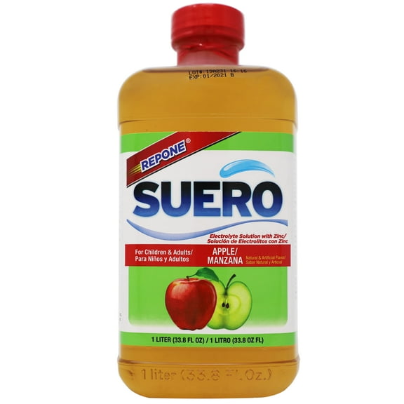 Suero Repone Electrolyte Solution, Apple, for Adults and Children 1 Year and Older, 33.8 oz Bottle