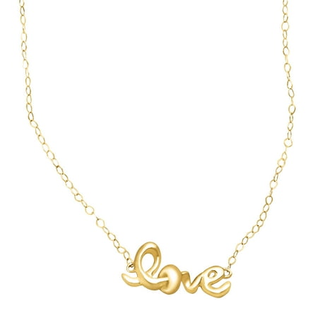 Just Gold Petite Expressions 'Love' Script Necklace in 14kt Gold