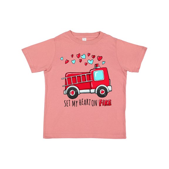 Inktastic Set My Heart on Fire Valentine Fire Truck with Hearts Boys or Girls Toddler T-Shirt