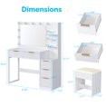 thumbnail image 4 of Tcbosik Modern Vanity Desk with Lighted Mirror and Charging Station, Makeup Table with Cushioned Stool, Dressing Table with Open Shelves and 5 Storage Drawers, White, 4 of 7