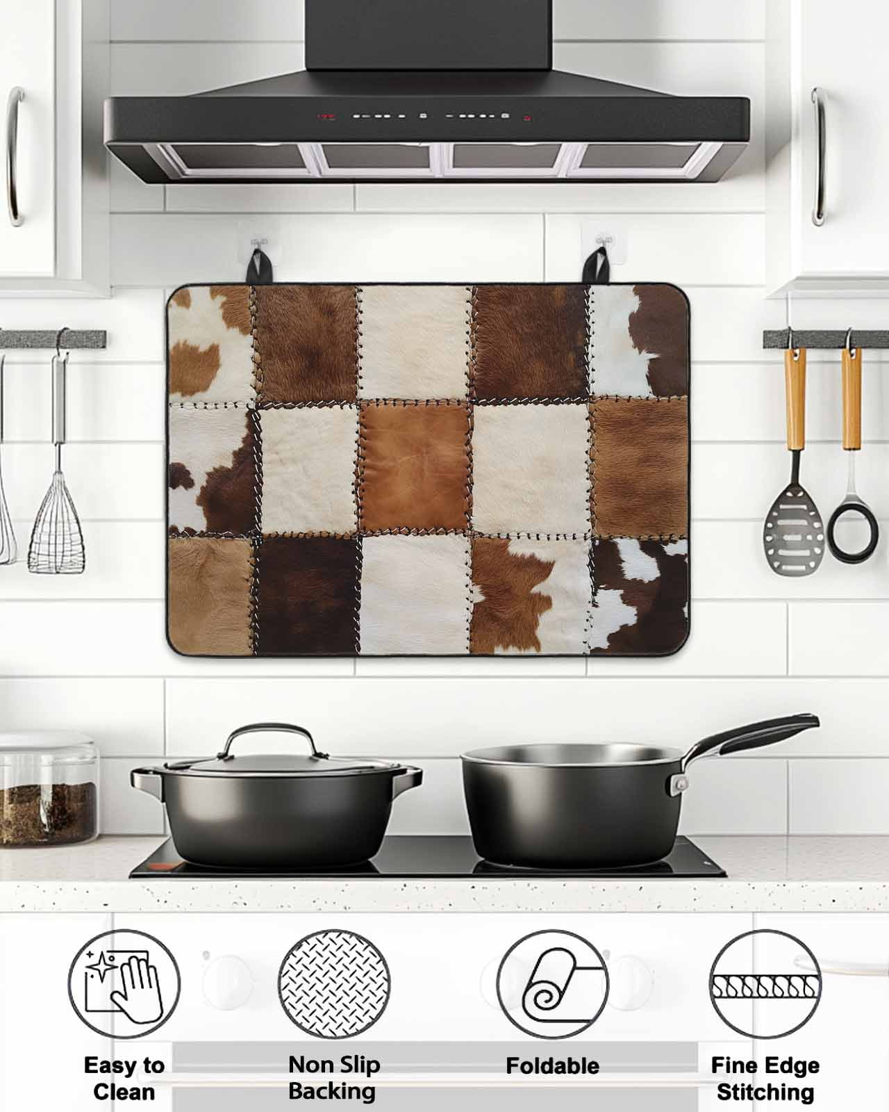Stove Top Covers for Electric Stove, Abstract Cowhides Glass Stovetop Cover Protector, Brown Beige Animal Fur Texture Induction Cooktop Protector Oven Mat for Kitchen Countertop 24"x21"