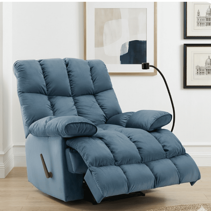 Oversized Recliner Chair Manual Reclining 90°-150° Living Room Velvet Wide Seat Heavy Duty Lounge Velvet Chair Manual Recliner Chair for Adults, 400LBS Capacity