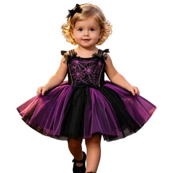 Glisme Halloween Dress For Girls Crewneck Sleeveless Dresses Hallowmas Cartoon Prints Sweet Toddler Playsuit 2-3 Years Red