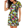 thumbnail image 2 of Pofeuu Green Mushroom Print Women's Loose Fit Short Sleeve Nightgown, Comfortable Sleep Dress for Women, Casual Lounge Sleepwear, Soft Cotton Sleep Dress, 2 of 6