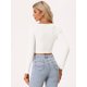 thumbnail image 4 of Blusa Corta Sexy Allegra K de Mangas Largas con cuello En V y Anillo Calado blanco XS, 4 of 6