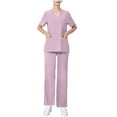 thumbnail image 3 of QATAINLAV Medical Uniform for Women Casual Short Sleeve V Neck Scrub Tops and Baggy Straight Leg Pants 2 Piece Outfits Solid Color Scrubs Sets with Pockets Purple XL Todays Sales, 3 of 6
