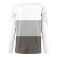 thumbnail image 4 of WREESH Womens Fashion T-Shirts Color Block Casual Round-Neck Lace Hollow Out Long Sleeve Pullover Slimming Blouse T-Shirt Tops Brown, 4 of 5