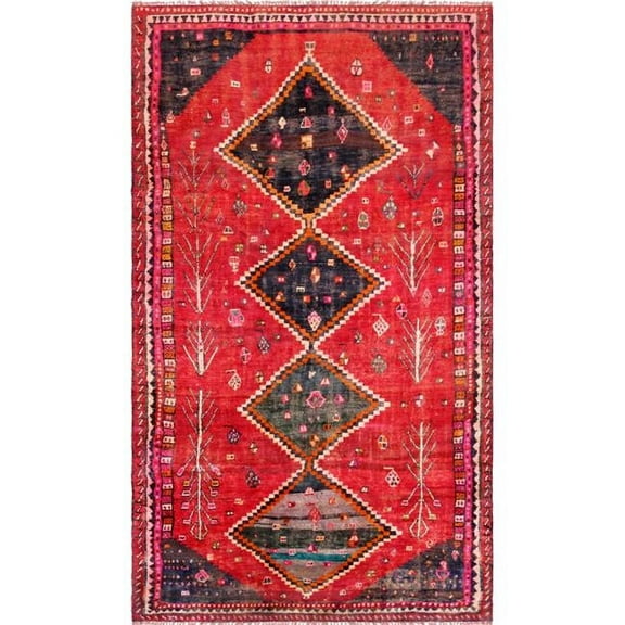 Pasargad Home Vintage Azerbaijan Red Lamb's Wool Area Rug  4' 6" X 9' 0"