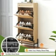 thumbnail image 3 of GAOMON Rattan Shoe Cabinet, 3 Flip-up Drawers, Holds 25 Pairs of Shoes, Oak, 3 of 6