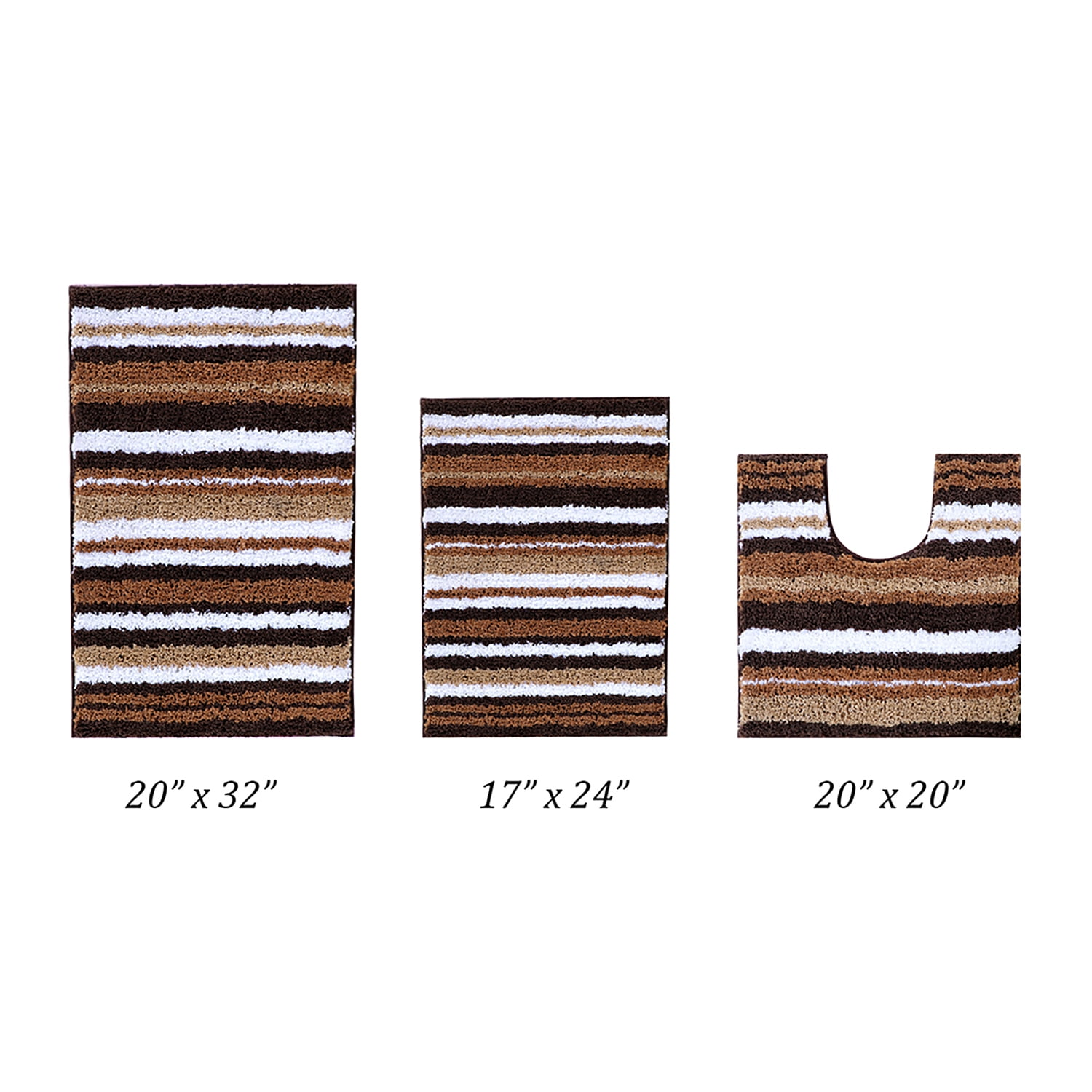 Better Trends 3 Piece Bathroom Rug Set 100% Polyester Soft Water Absorbent Non Slip Bath Mat Machine Washable Rug Griffie Collection - Brown