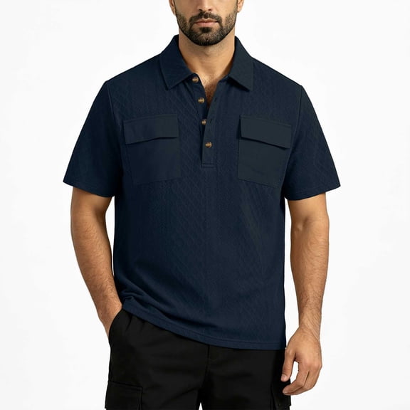 Ceisia Men's Utility Style Short Sleeve Polo Shirt with Patch Pockets Navy XXXL Big & Tall Gifts for Father