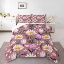 Castle Fairy Boys Girls Pink Flower Full Size Comforter Sets,Floral Leaves Bedding Sets