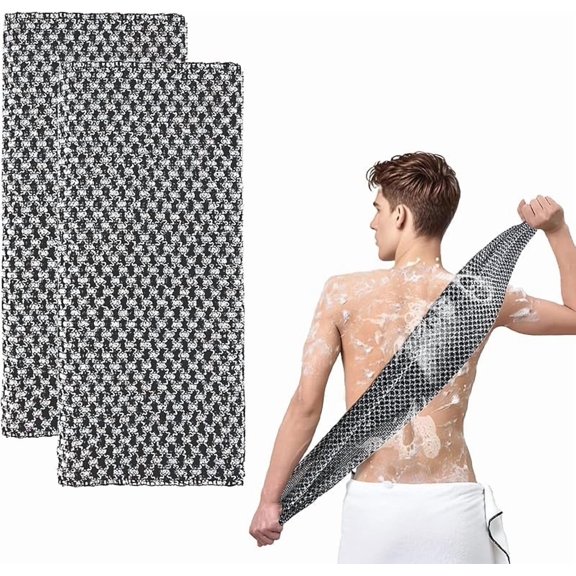 Extra Long Exfoliating Cloth, Deep Cleaning Exfoliating Towel, Reusable Exfoliating Body Scrubber (2 Pcs Black)