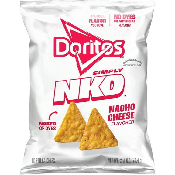 Doritos Simply NKD No Dyes No Artificial Flavors Nacho Cheese Tortilla Chips Bag, 2.625 oz