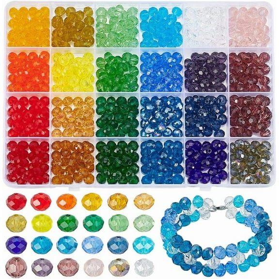 24 Colors Glass Beads 600pcs Rainbow Faceted Beads 8mm Rondelle Beads Loose Craft Bead