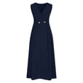 thumbnail image 4 of QUNYINEY Blue Women's Dresses Cotton Linen Midi Sleeveless Summer Sundress A Line Loose Fit with Pockets V Neck Casual Dresses, 4 of 6