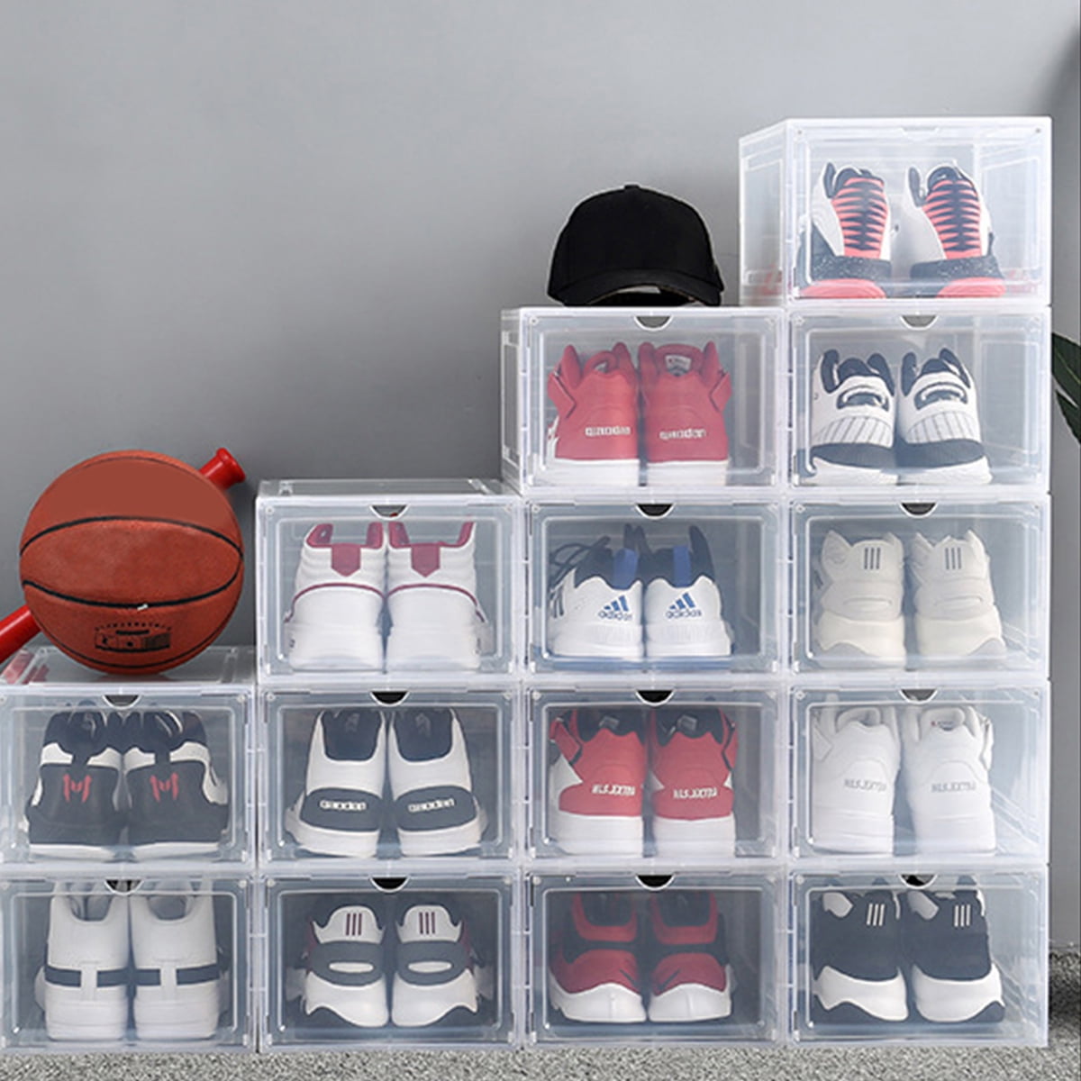 2PCS Clear Stackable Plastic Ladies Shoe Storage Box Foldable Boxes Organiser 