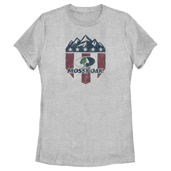 Women's Mossy Oak American Flag Shield Logo  Graphic Tee Athletic Heather X Large