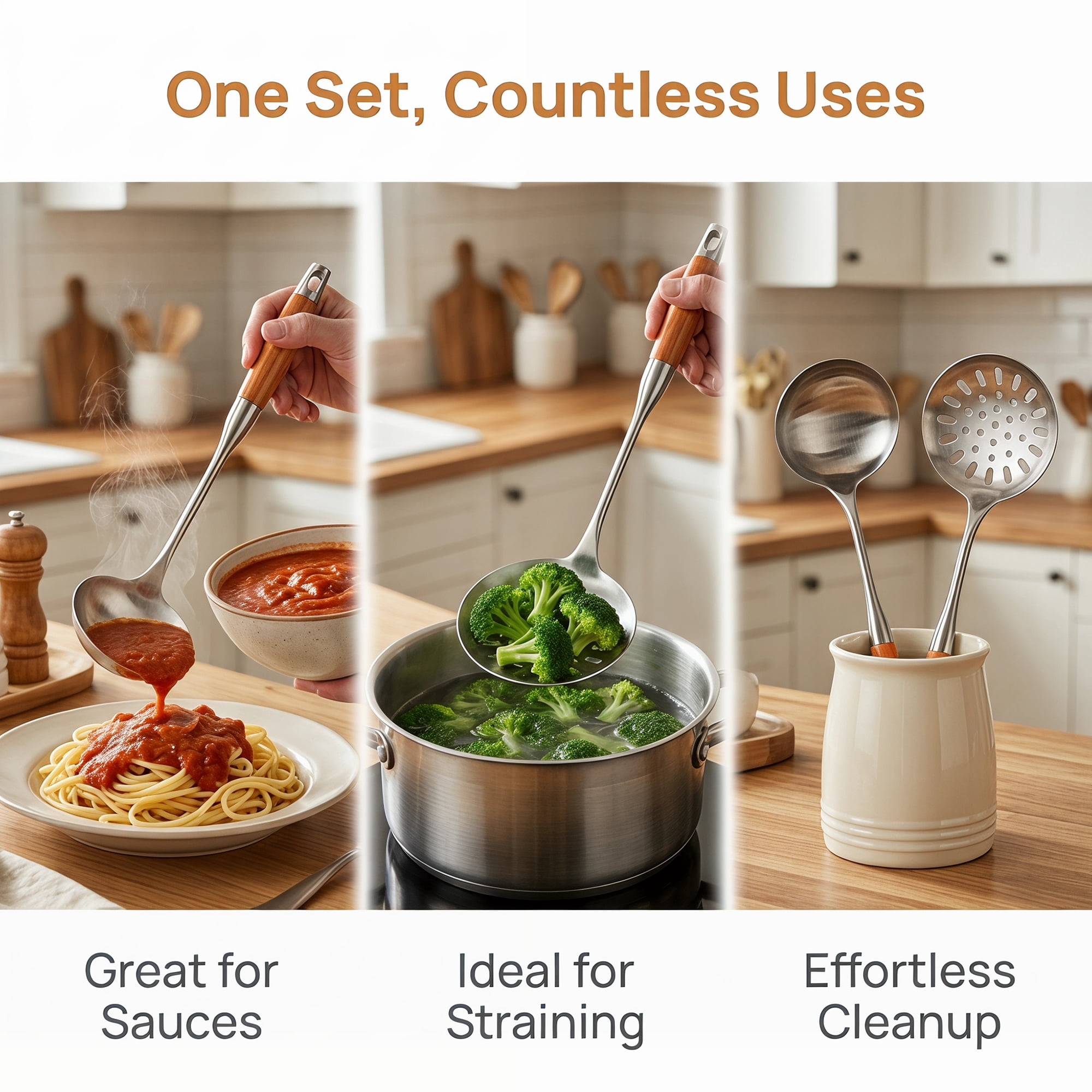 Unique Bargains Essential Stainless Steel Cooking Utensil Set for Cooking Brown E 2pcs