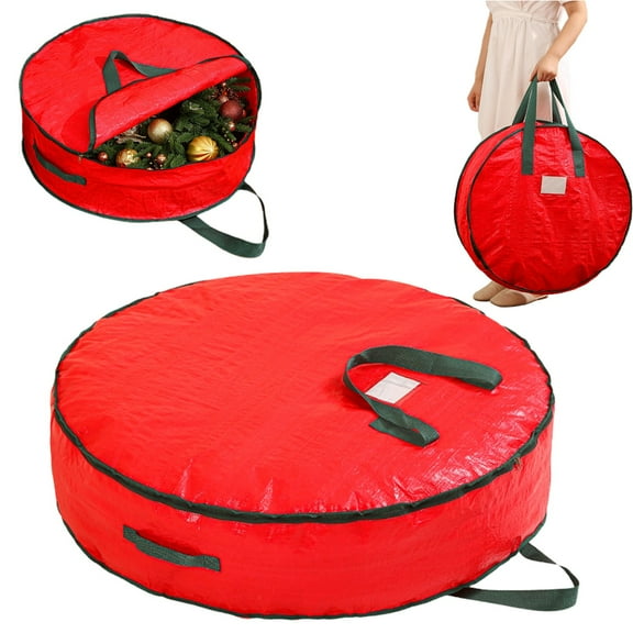 Wreath Storage Container, Wreath Storage Bag, Heavy Duty Wreath Storage Bag with Handles, Red Thickened Nonwoven Fabric, Ideal for Household Organization Holiday Ornament Storage