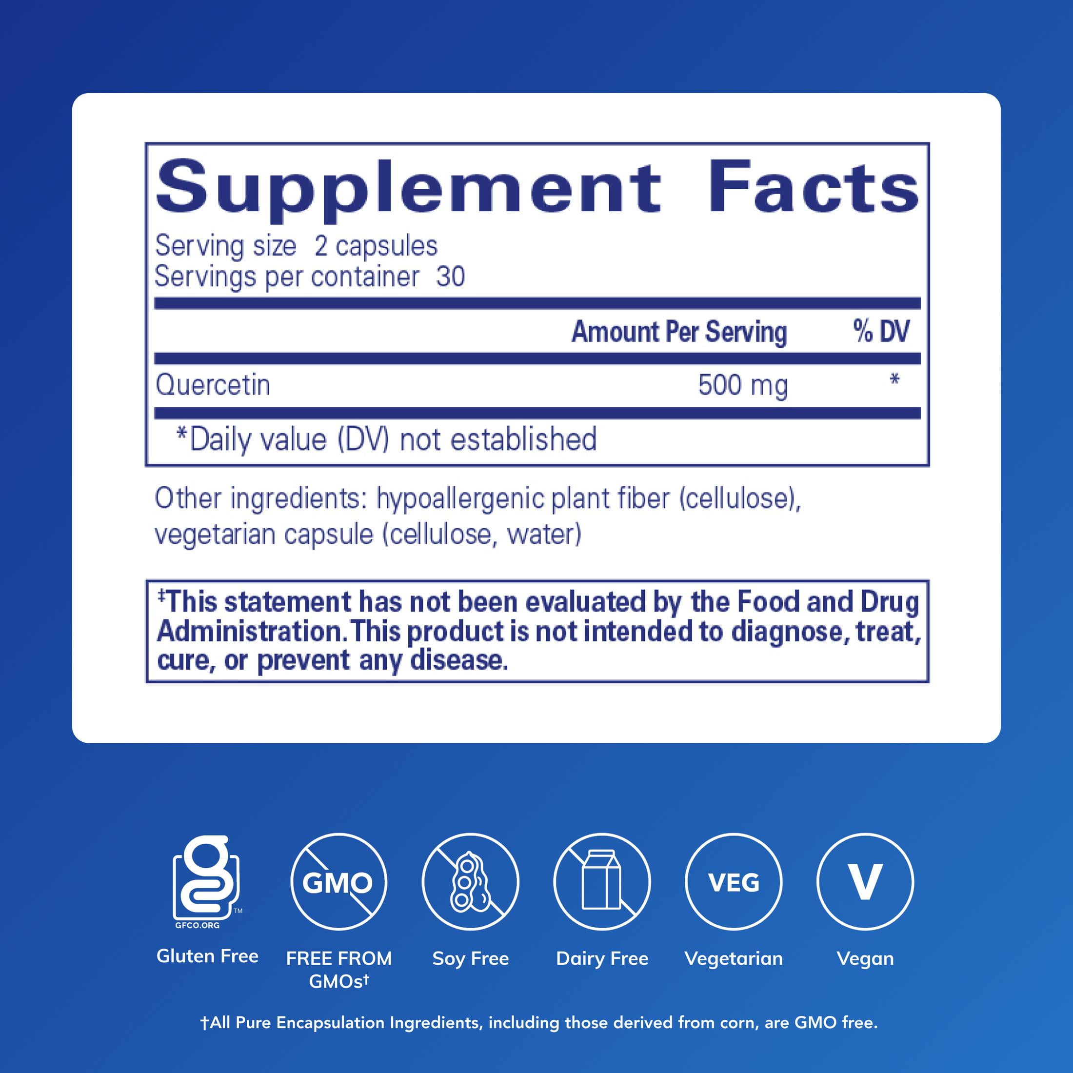 Pure Encapsulations Quercetin - 500 mg - Immune Support, Cellular Health* & Heart Health* - Antioxidant Supplement - Gluten Free & Non-GMO - 60 Capsules
