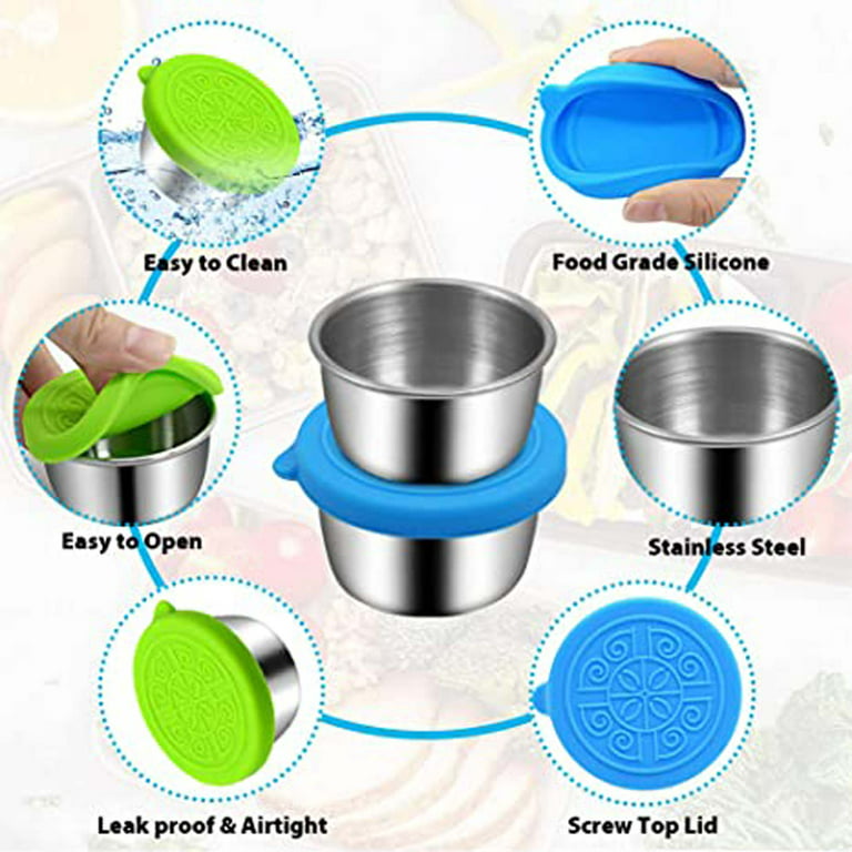 6pcs Reusable Condiment Containers Stainless Steel Sauce Cup With