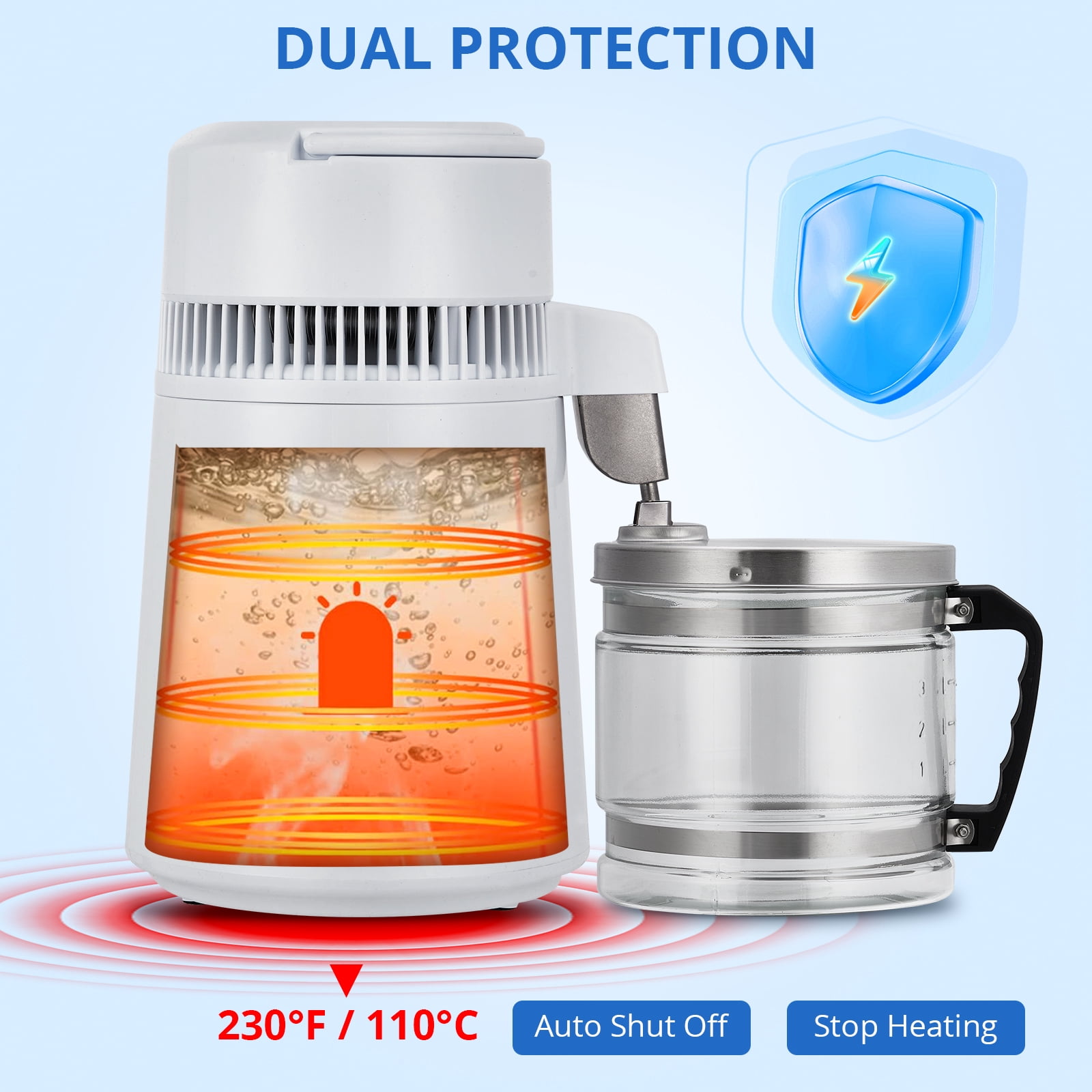 Water Distiller Countertop 1 Gallon/4L 750W Distilled Water Machine with Smart Switch Purifier Filter for Home Office, White