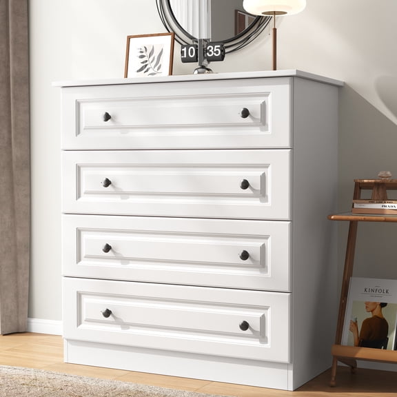 IDEALSOUL Dresser, White Dresser Tall dresser with Large Storage Space, 4 Drawer Dresser for Bedroom, Hallway, Entryway