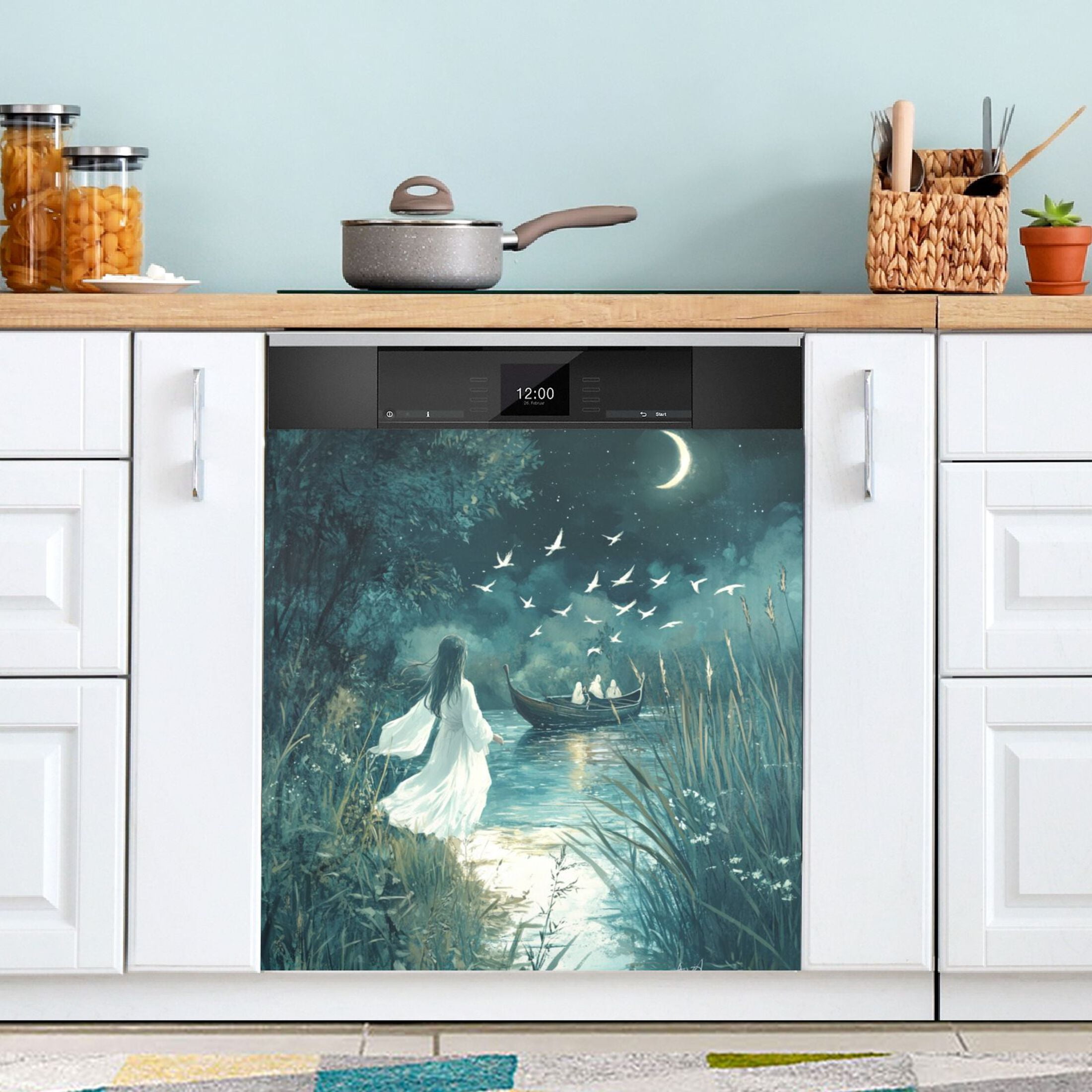 Dishwasher Magnetic Sticker 23x26 Inch Refrigerator Magnetic Sticker Washing Machine Magnetic Sticker Kitchen Panel Magnetic Sticker Home Decor Beautiful Blue Moon